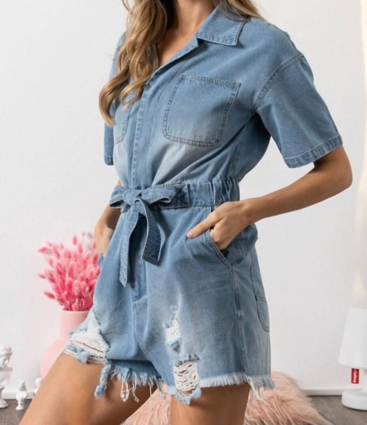 Bibi - Debbie Denim Romper - blue - clothing - cotton - blend