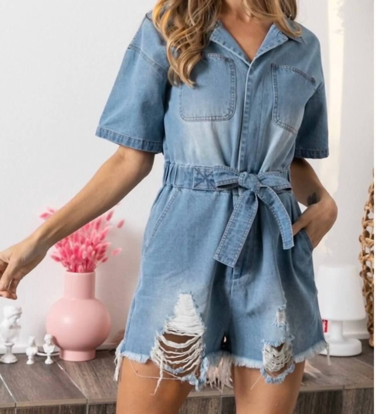 Bibi - Debbie Denim Romper - blue - clothing - cotton - blend