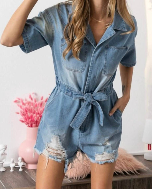 Bibi - Debbie Denim Romper - blue - clothing - cotton - blend