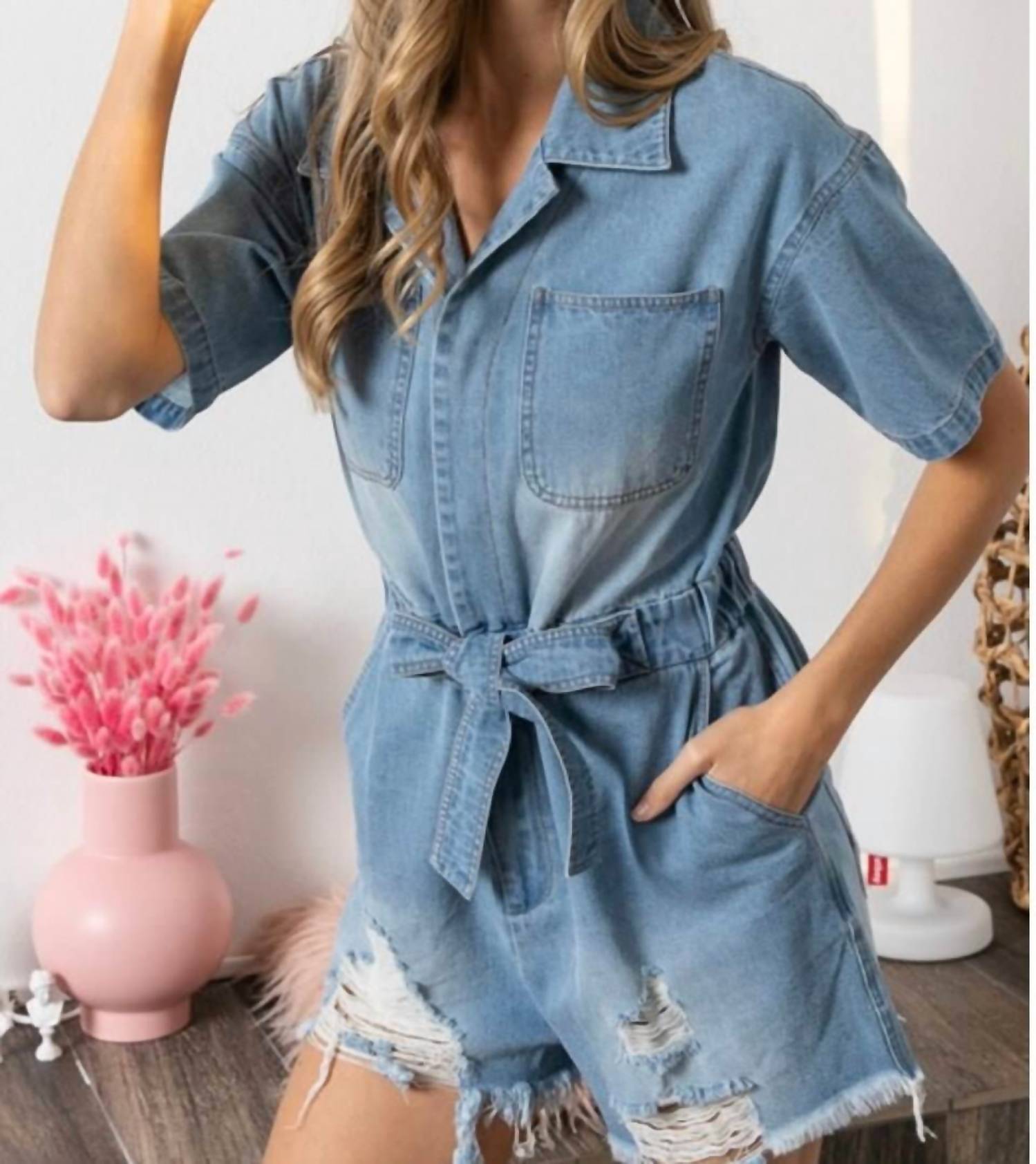 Bibi - Debbie Denim Romper - blue - clothing - cotton - blend