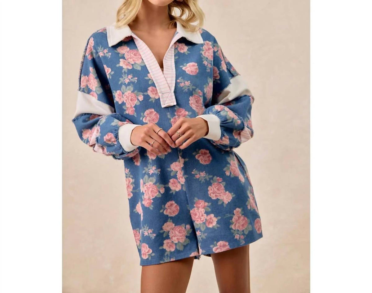 Bibi - Denim Romper With Contrast Collar