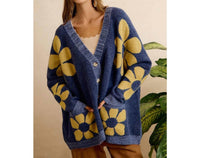 Bibi - Flower Patterned Oversized Button Cardigan