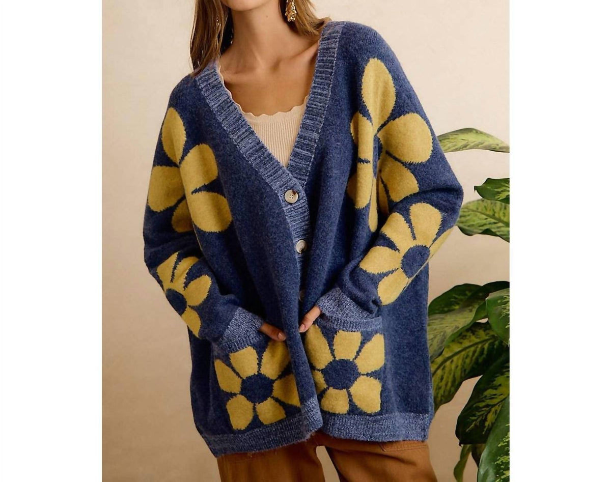 Bibi - Flower Patterned Oversized Button Cardigan