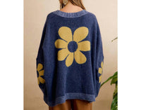 Bibi - Flower Patterned Oversized Button Cardigan