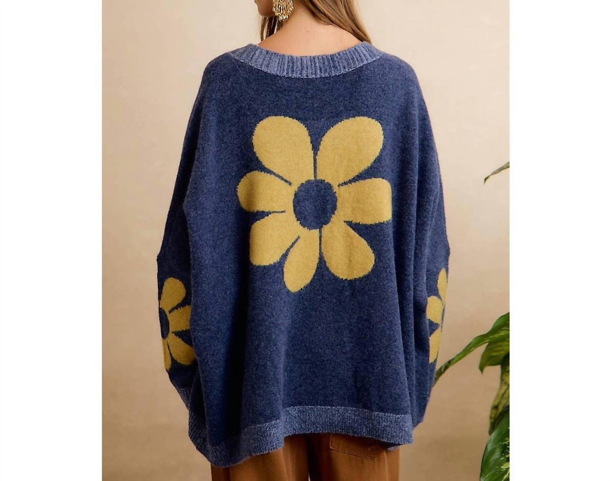 Bibi - Flower Patterned Oversized Button Cardigan