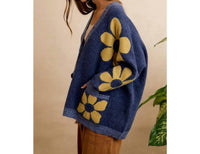 Bibi - Flower Patterned Oversized Button Cardigan