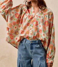 Bibi - Flower Printed Dolman Sleeve Top