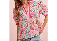 Bibi - Flower Printed Woven Contrast Top
