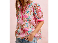 Bibi - Flower Printed Woven Contrast Top
