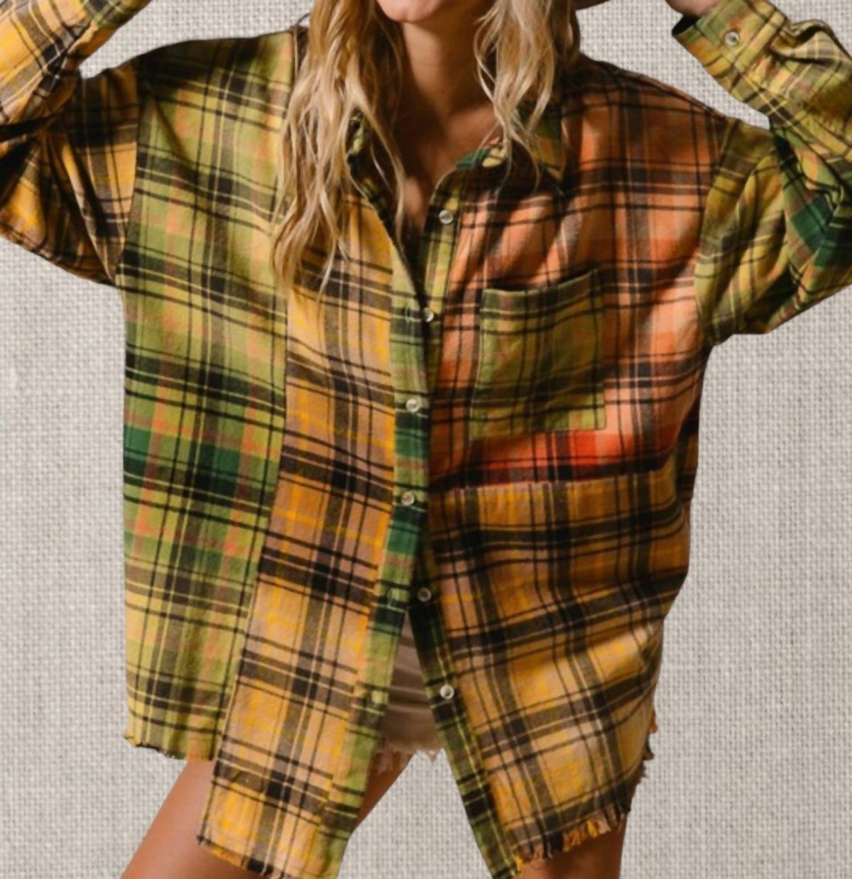 Bibi - Frayed Hem Plaid Shirt