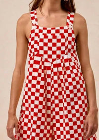 Bibi - Game Day Checkered Print Wide Leg Jumpsuit