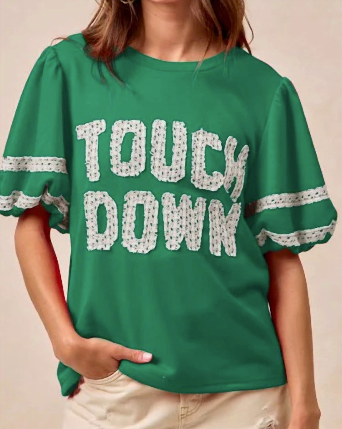 Bibi - Gameday Theme Sleeve Touch Down Patchwork Top