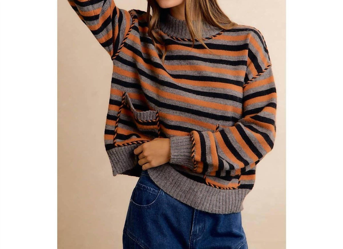 Bibi - Halloween Striped Mock Neck Pocket Sweater