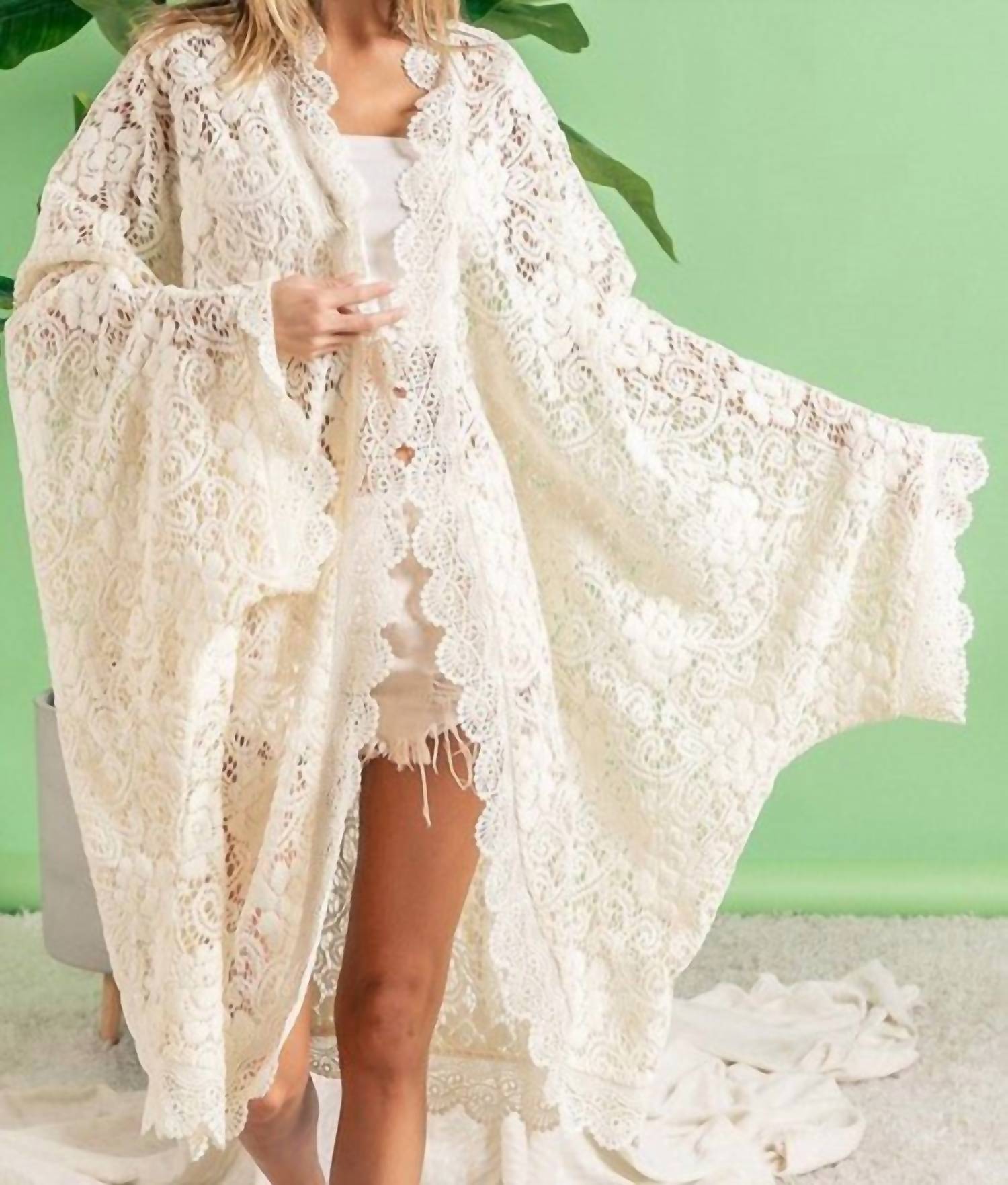 Bibi - Lacey Oversized Lace Cocoon Cardigan - acrylic - cardigans - clothing
