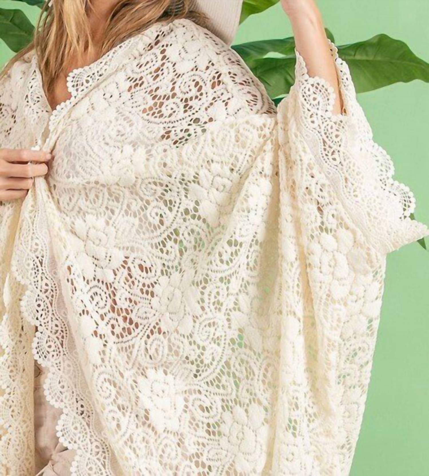 Bibi - Lacey Oversized Lace Cocoon Cardigan - acrylic - cardigans - clothing