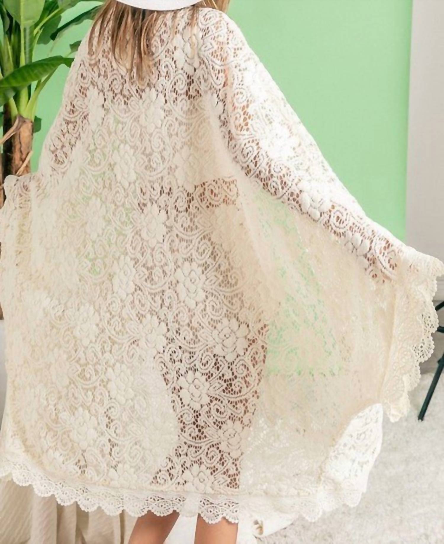 Bibi - Lacey Oversized Lace Cocoon Cardigan - acrylic - cardigans - clothing