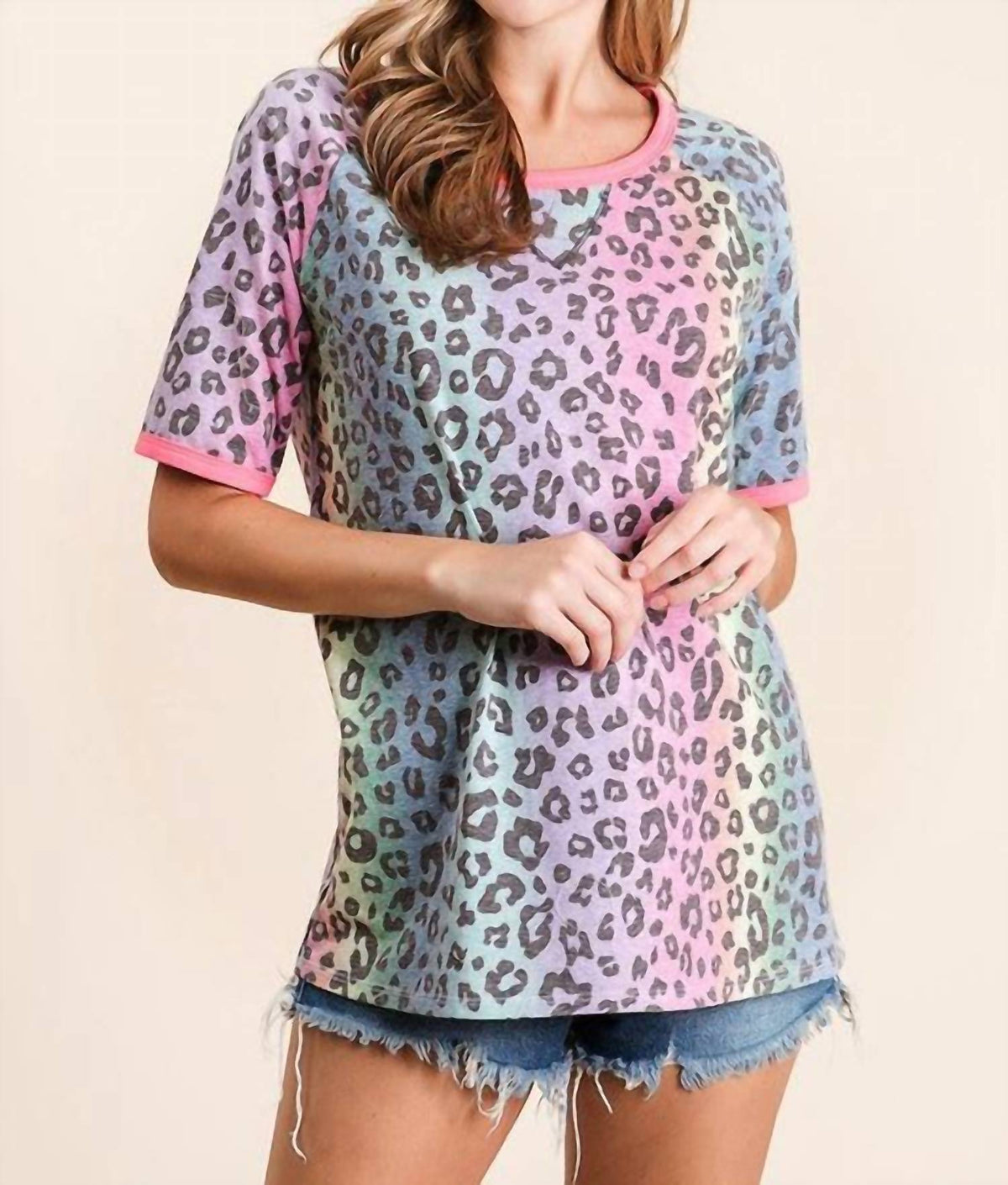 Bibi - Leopard Raglan Sleeve Top