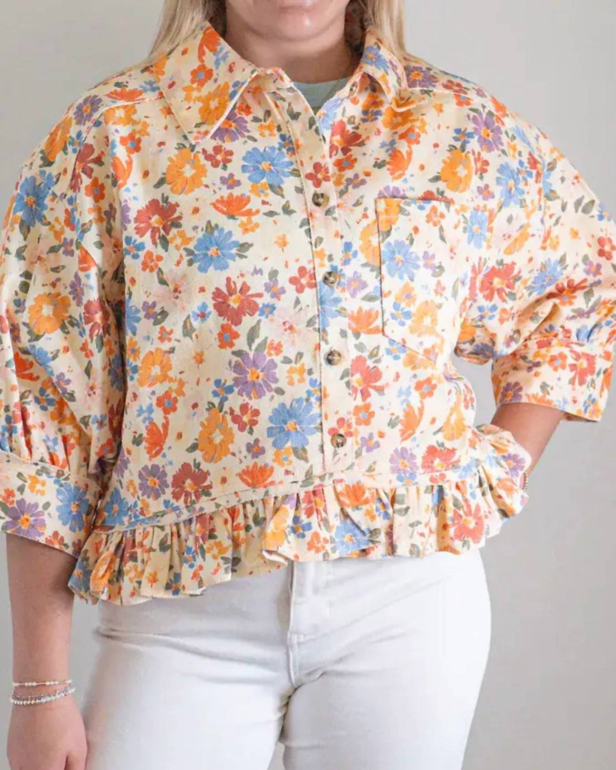 Bibi - Petal Floral Button-Down Top