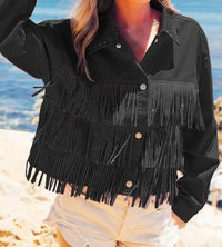 Bibi - Rhinestone Fringe Studded Jacket