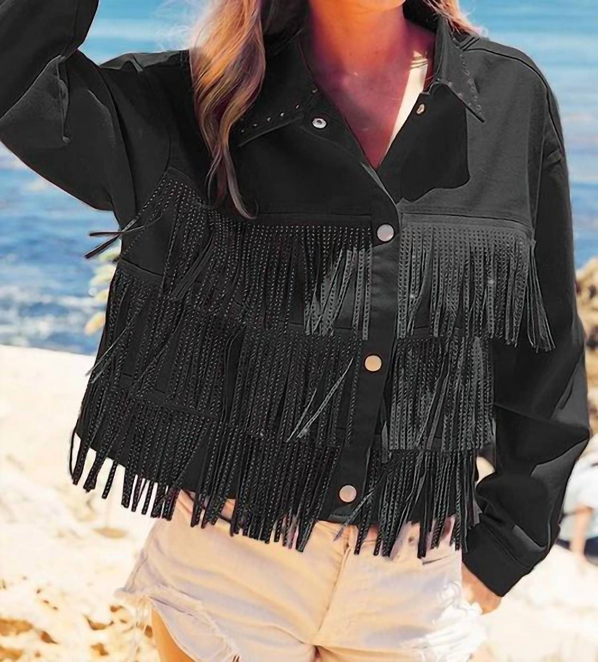 Bibi - Rhinestone Fringe Studded Jacket