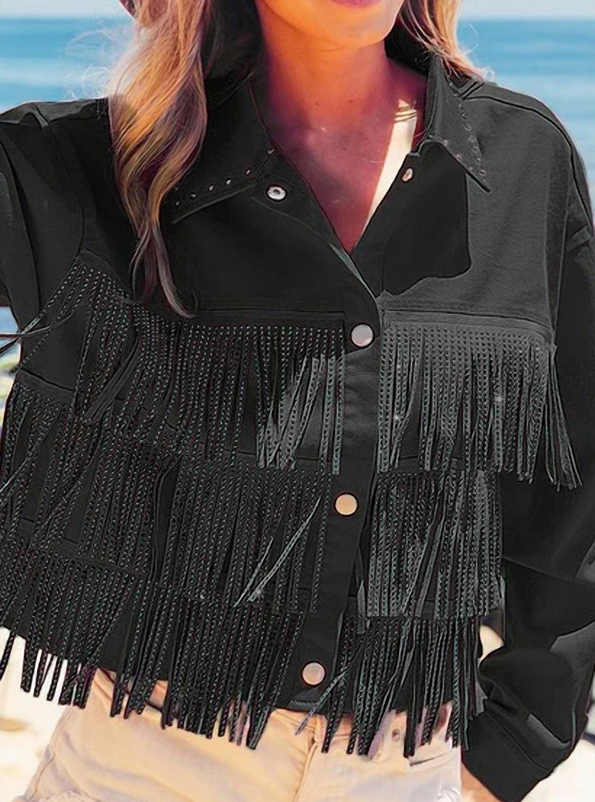Bibi - Rhinestone Fringe Studded Jacket