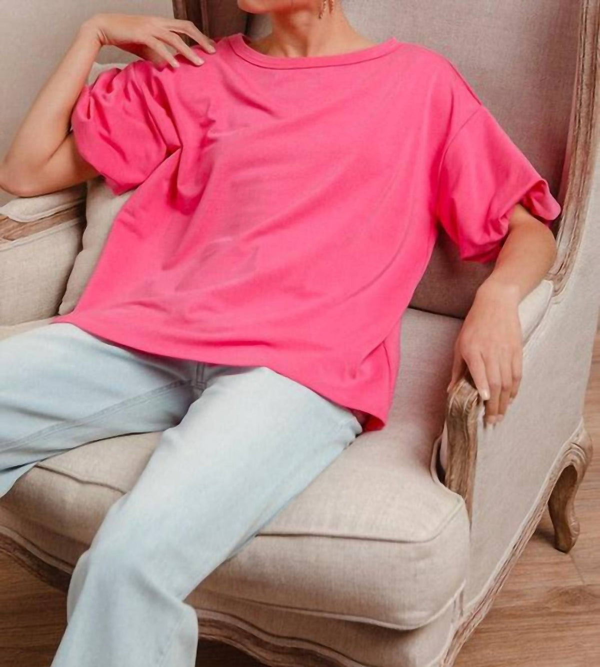 Bibi - Round Neck Bubble Sleeve Modal Top