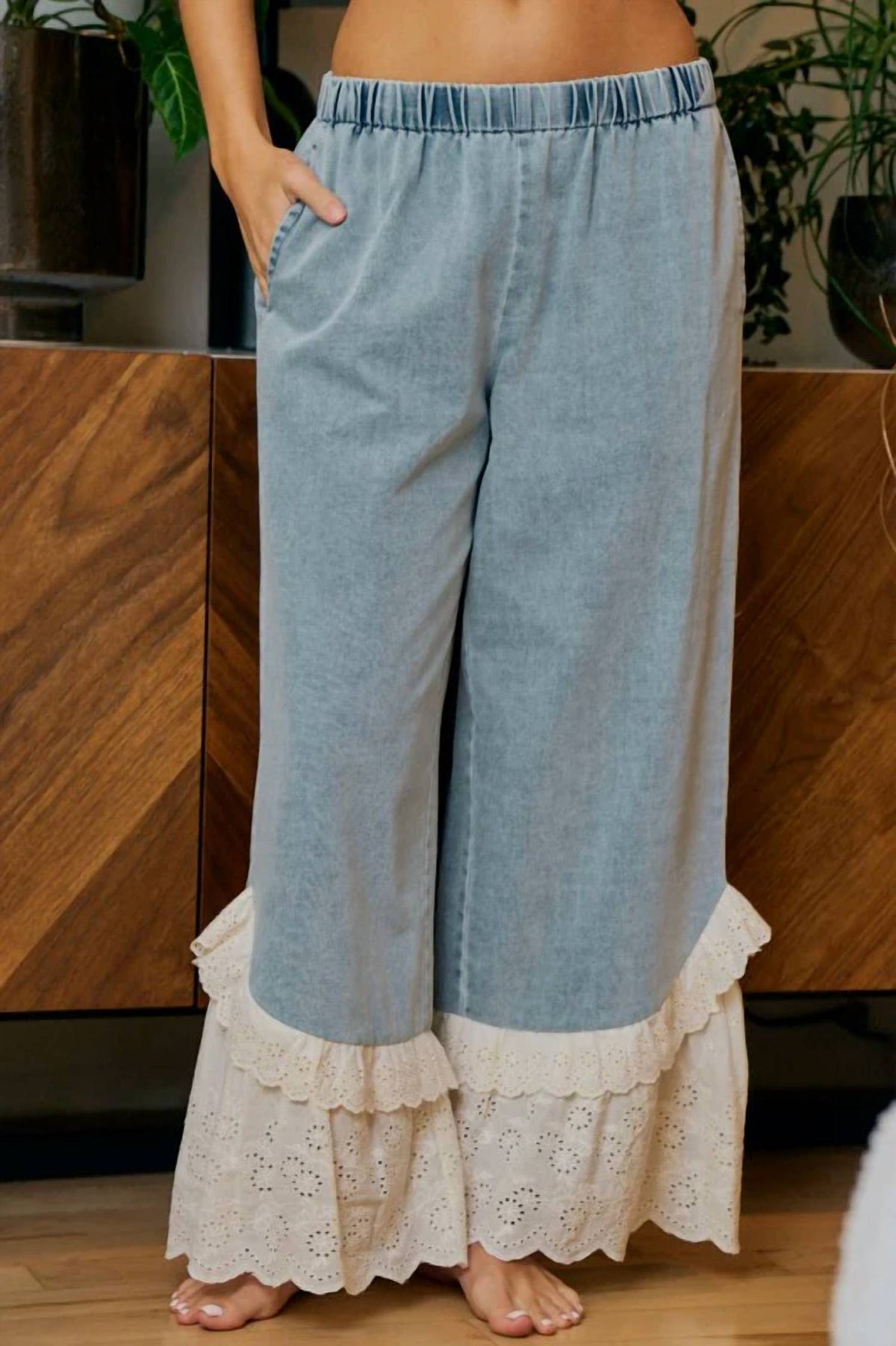 Bibi - Ruffle Lace Hem Pants