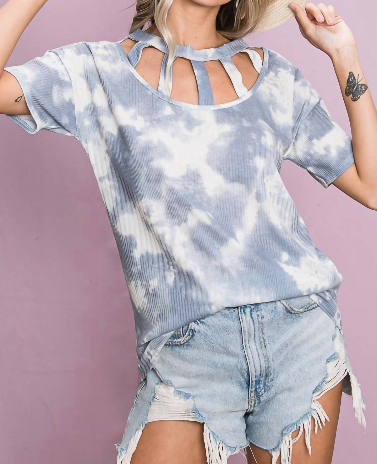 Bibi - Tie Dye Cutout Detail Top