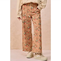 Bibi - Washed Flower Printed Wide Jeans