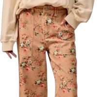 Bibi - Washed Flower Printed Wide Jeans