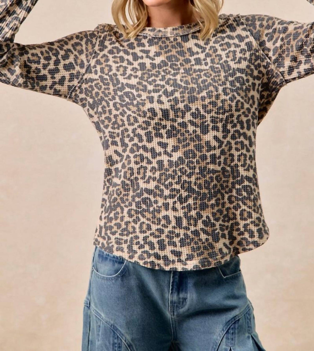 Bibi - Washed Waffle Thermal With Thumb Hole Top