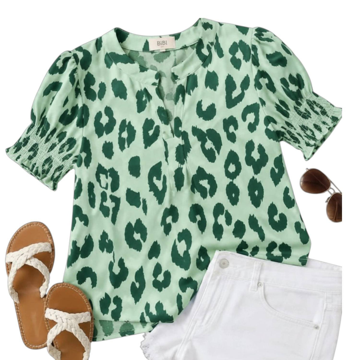 Bibi - Wild Side Smocked Sleeve Top