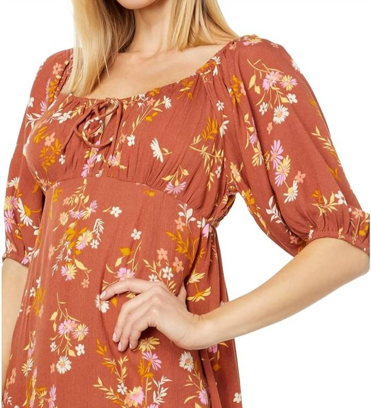 Billabong - True Romance Puff Sleeves Midi Dress