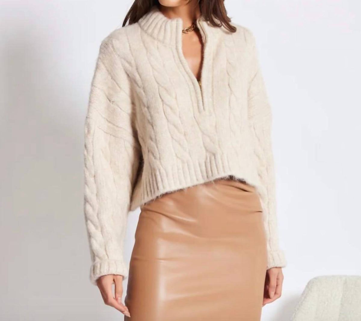 Bishop + Young - Cable Knit Half Zip Sweater