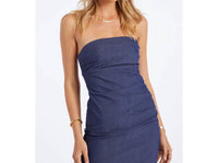 Bishop + Young - Naomi Strapless Midi Dress - blue - clothing - cotton - blend