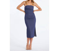 Bishop + Young - Naomi Strapless Midi Dress - blue - clothing - cotton - blend