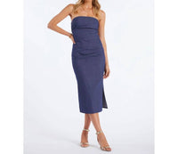 Bishop + Young - Naomi Strapless Midi Dress - blue - clothing - cotton - blend