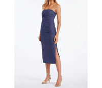 Bishop + Young - Naomi Strapless Midi Dress - blue - clothing - cotton - blend