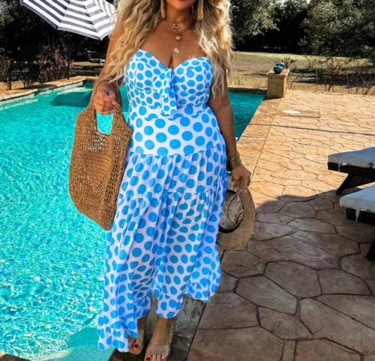 Blakeley - Polka Dot Three Piece Swim Set - bikinis - blue - clothing