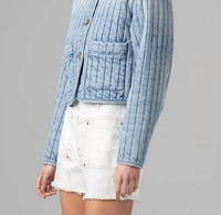 Blanknyc - Collarless Quilted Denim Jacket