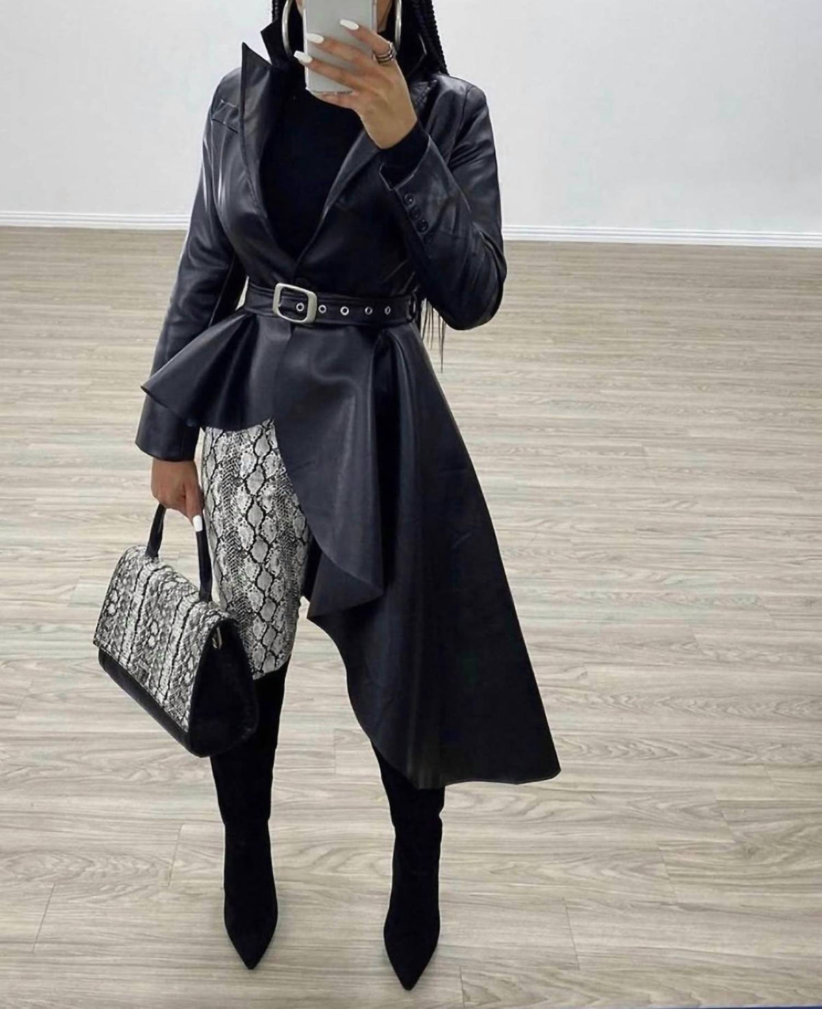 Blithela - Asymmetrical Peplum Trench Coat