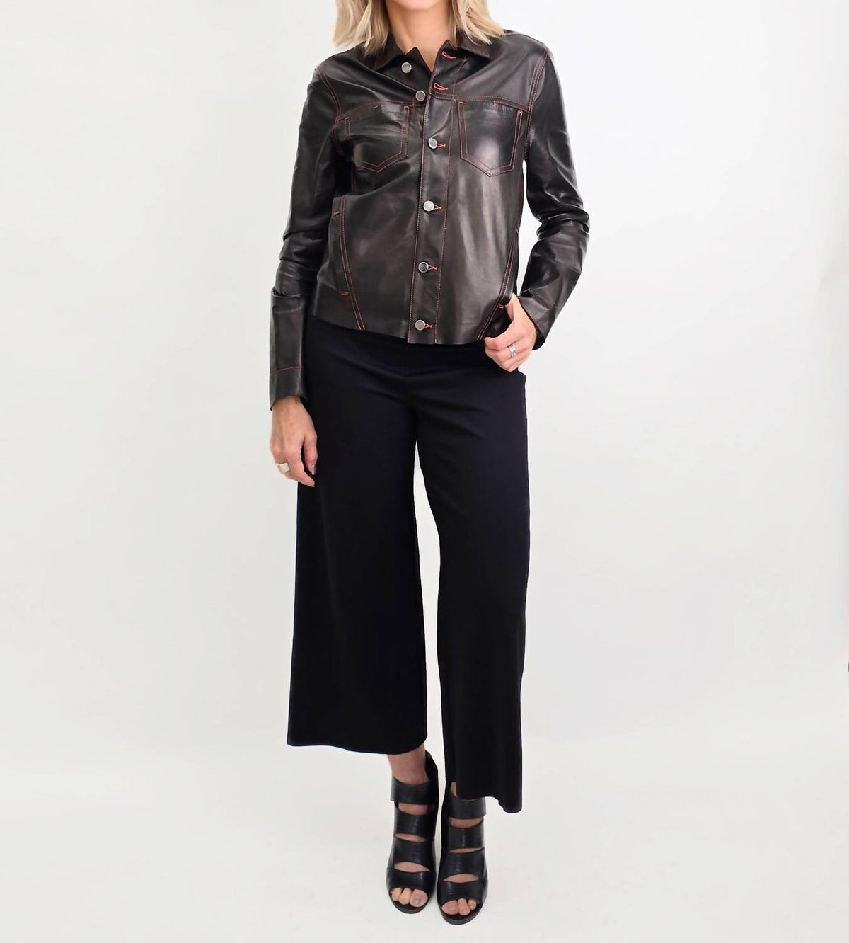 Blu Ice - Crop Stiched Leather Jacket