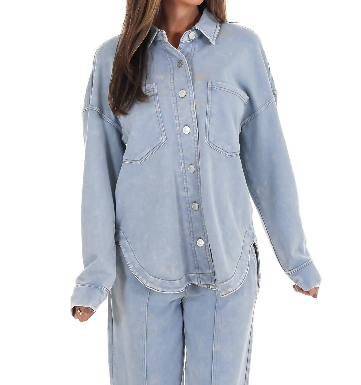Blu Pepper - Chill Zone Acid Washed Button Down Shacket