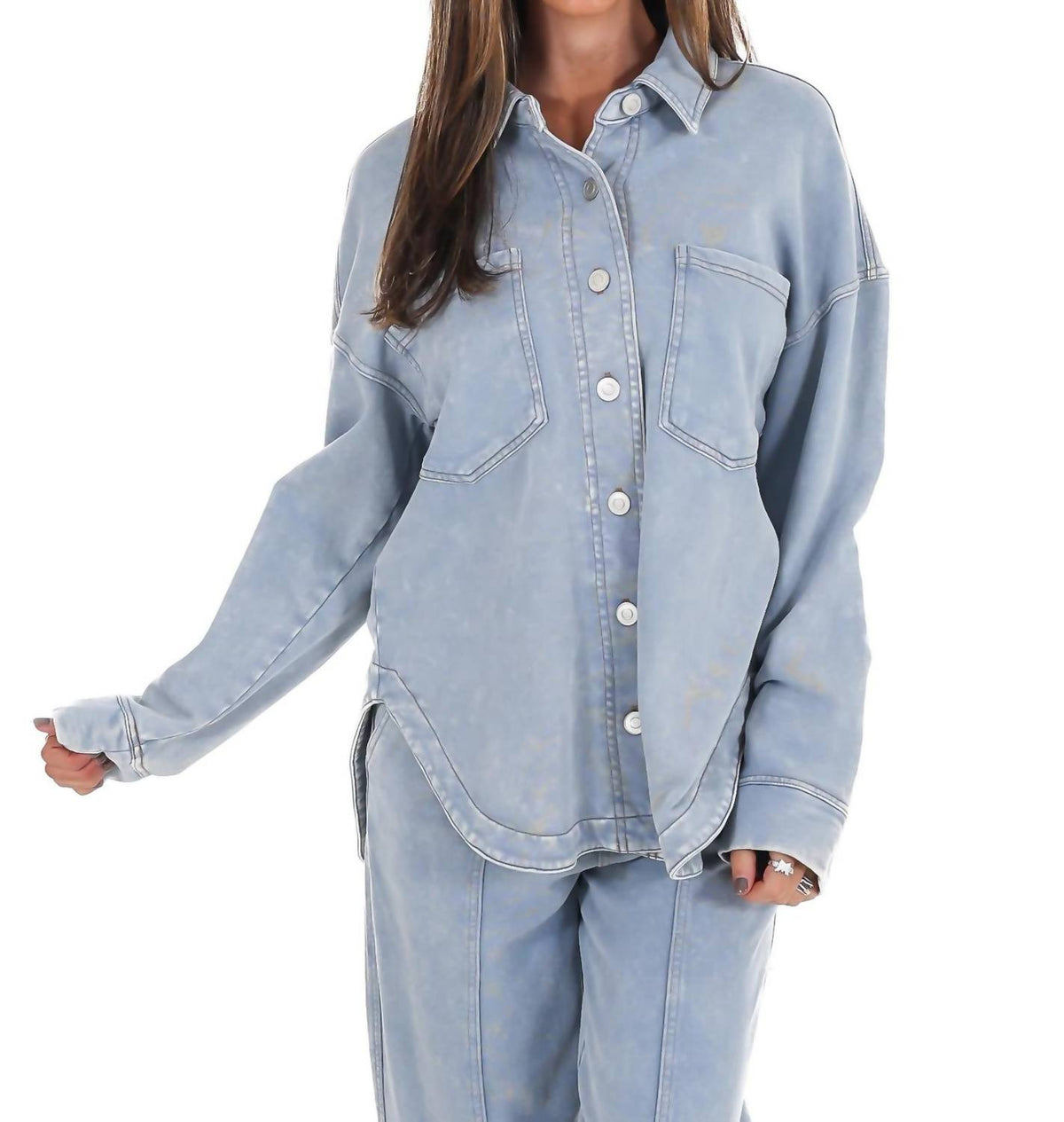 Blu Pepper - Chill Zone Acid Washed Button Down Shacket