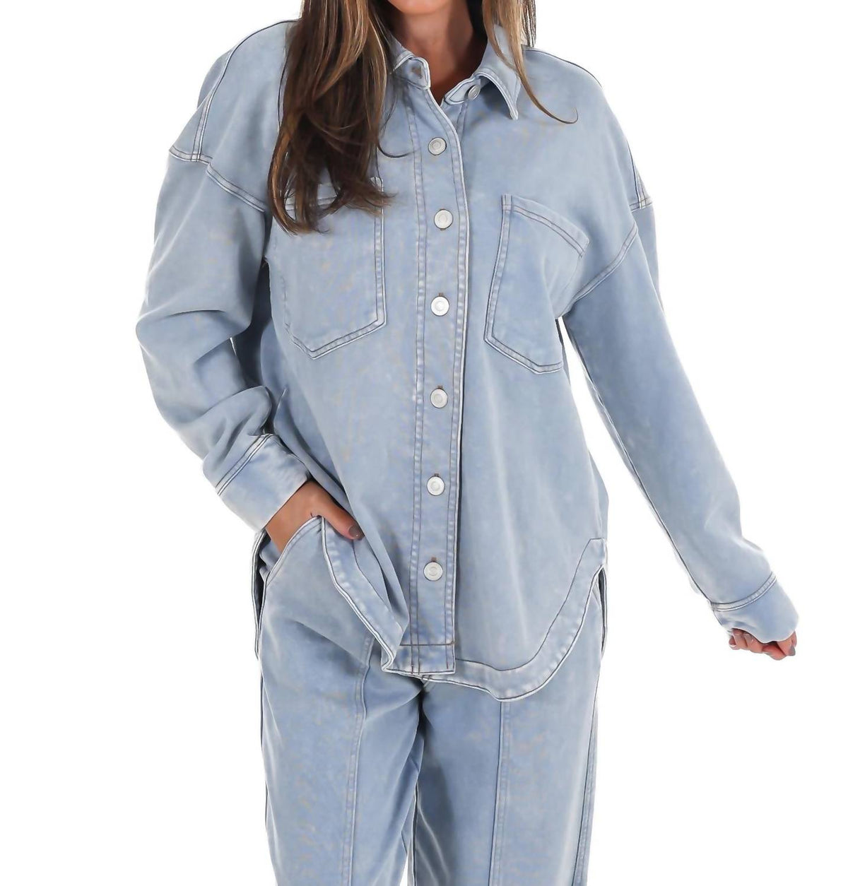 Blu Pepper - Chill Zone Acid Washed Button Down Shacket