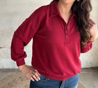 Blu Pepper - Collared Half Snap Knit Long Sleeve Sweatshirt