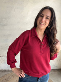 Blu Pepper - Collared Half Snap Knit Long Sleeve Sweatshirt