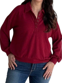 Blu Pepper - Collared Half Snap Knit Long Sleeve Top