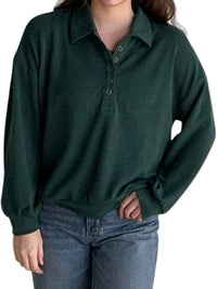 Blu Pepper - Collared Half Snap Knit Long Sleeve Top