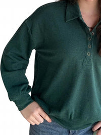 Blu Pepper - Collared Half Snap Knit Long Sleeve Top